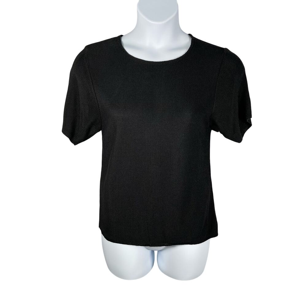 Vintage Sarah Arizona Knit Top XL Black Textured‎ Medium Weight Short Sleeve
